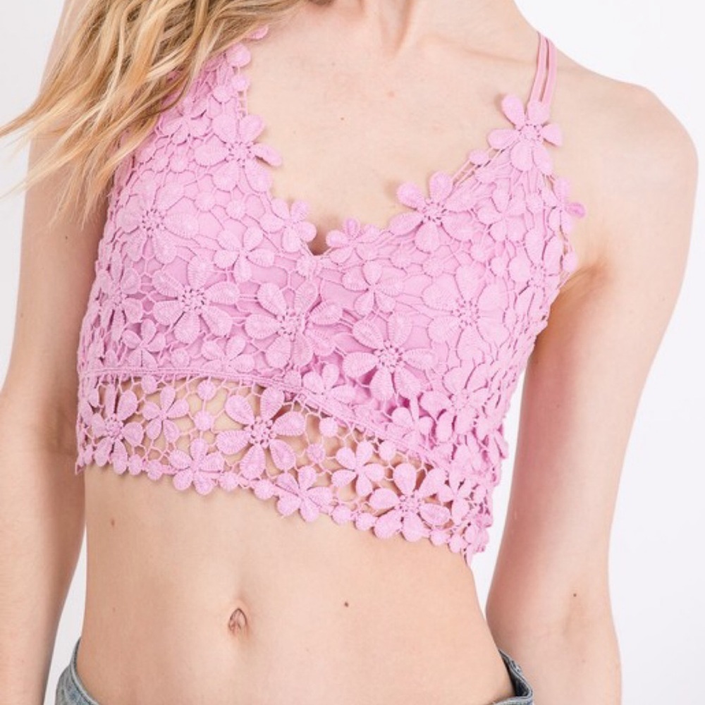Floral Lace Eyelet Padded Bralette Top in Lavender